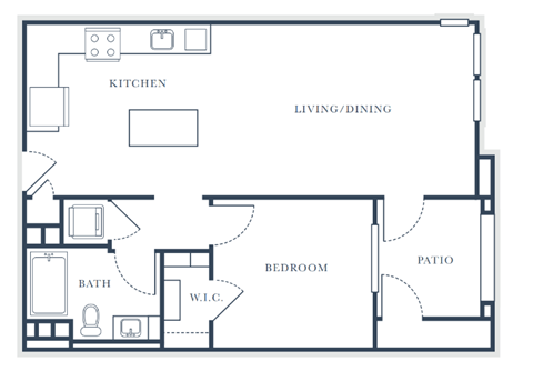 Floor plan for 1 bed, 1 bath, 786 sqft